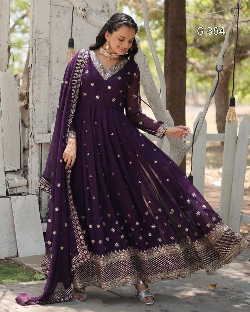Faux Blooming Gown with Sequins & Embroidered Work – G 364