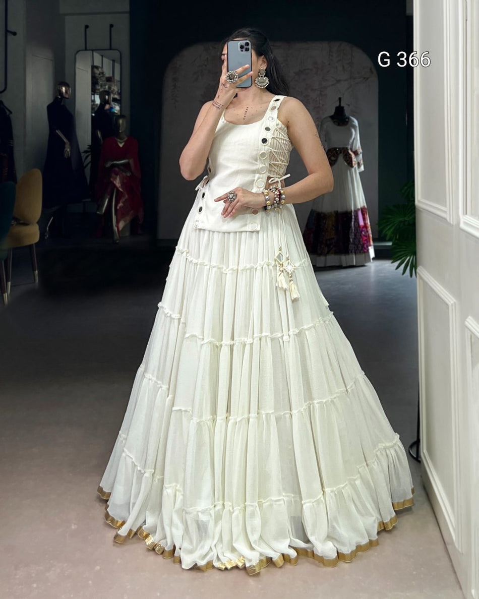 Marble Lehenga with Embossed Design & Real Mirror Work Koti – G 366