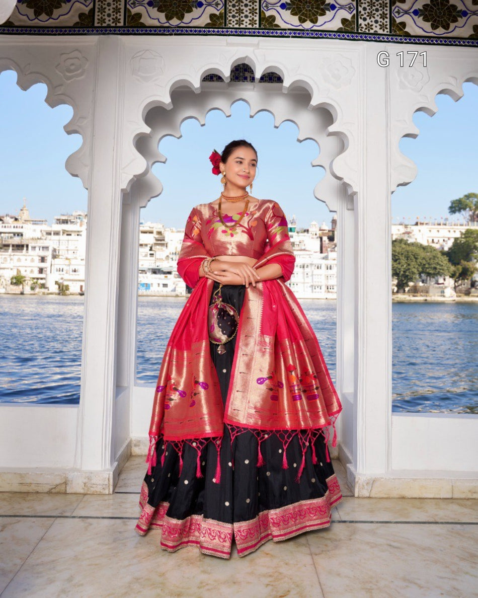 Jacquard Silk Paithani Lehenga with Zari Weaving & Handmade Tassels – G 171