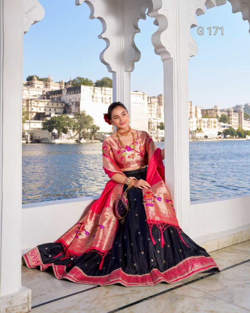 Jacquard Silk Paithani Lehenga with Zari Weaving & Handmade Tassels – G 171