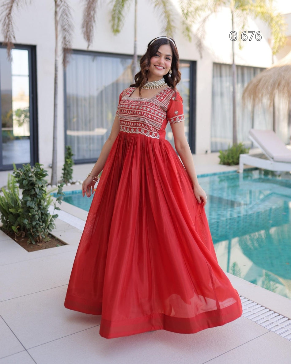 Graceful Embroidered Gown with Timeless Elegance G 676
