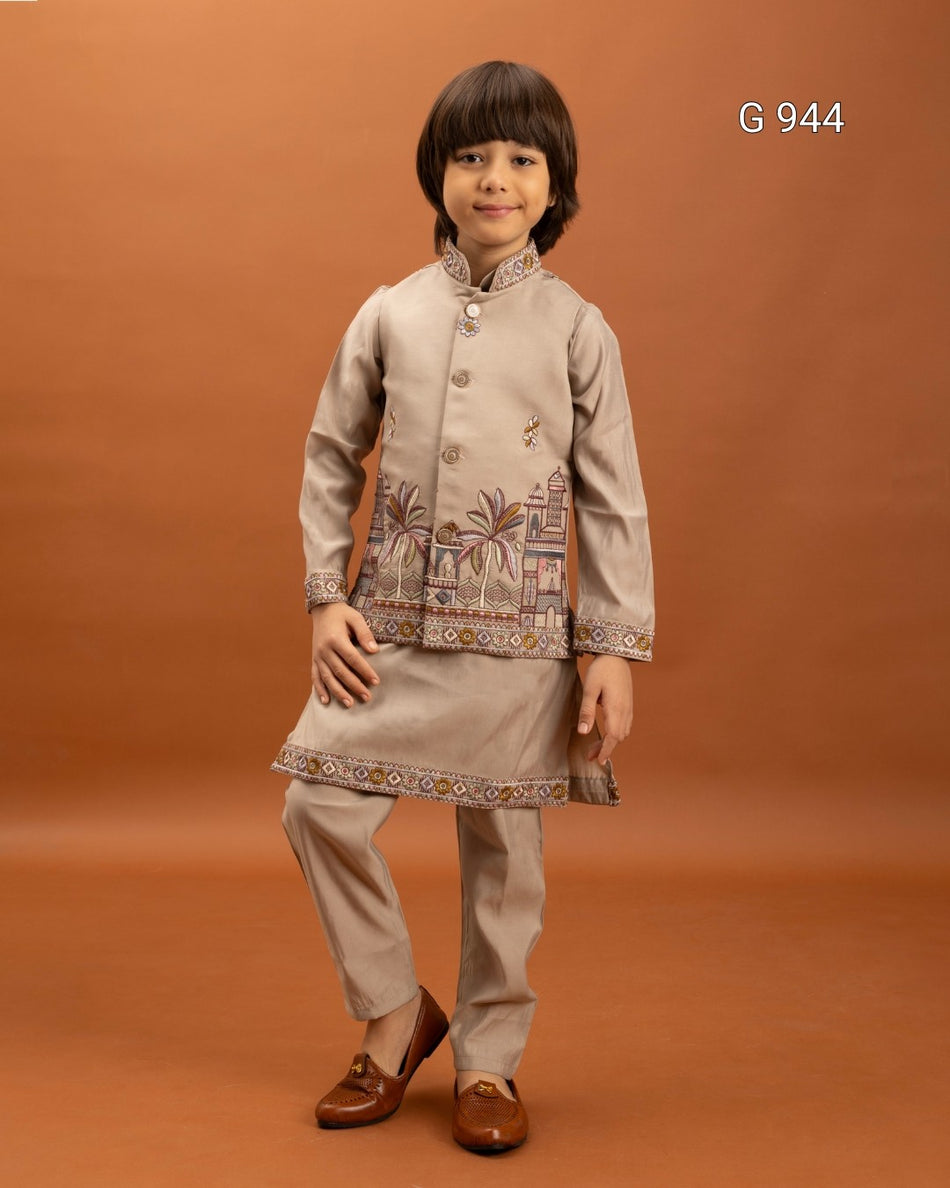 Traditional Kids Kurta Pajama with Koti - G 944