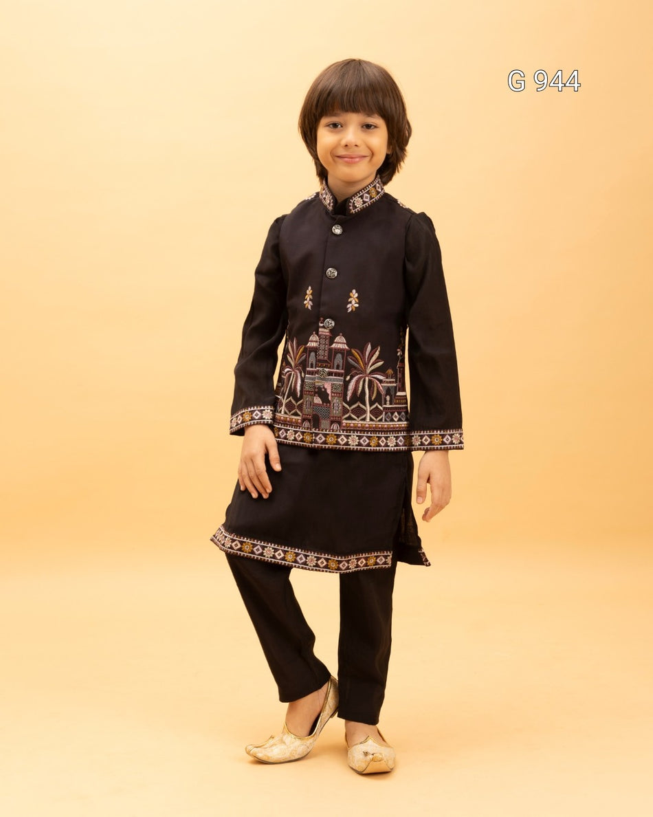 Traditional Kids Kurta Pajama with Koti - G 944