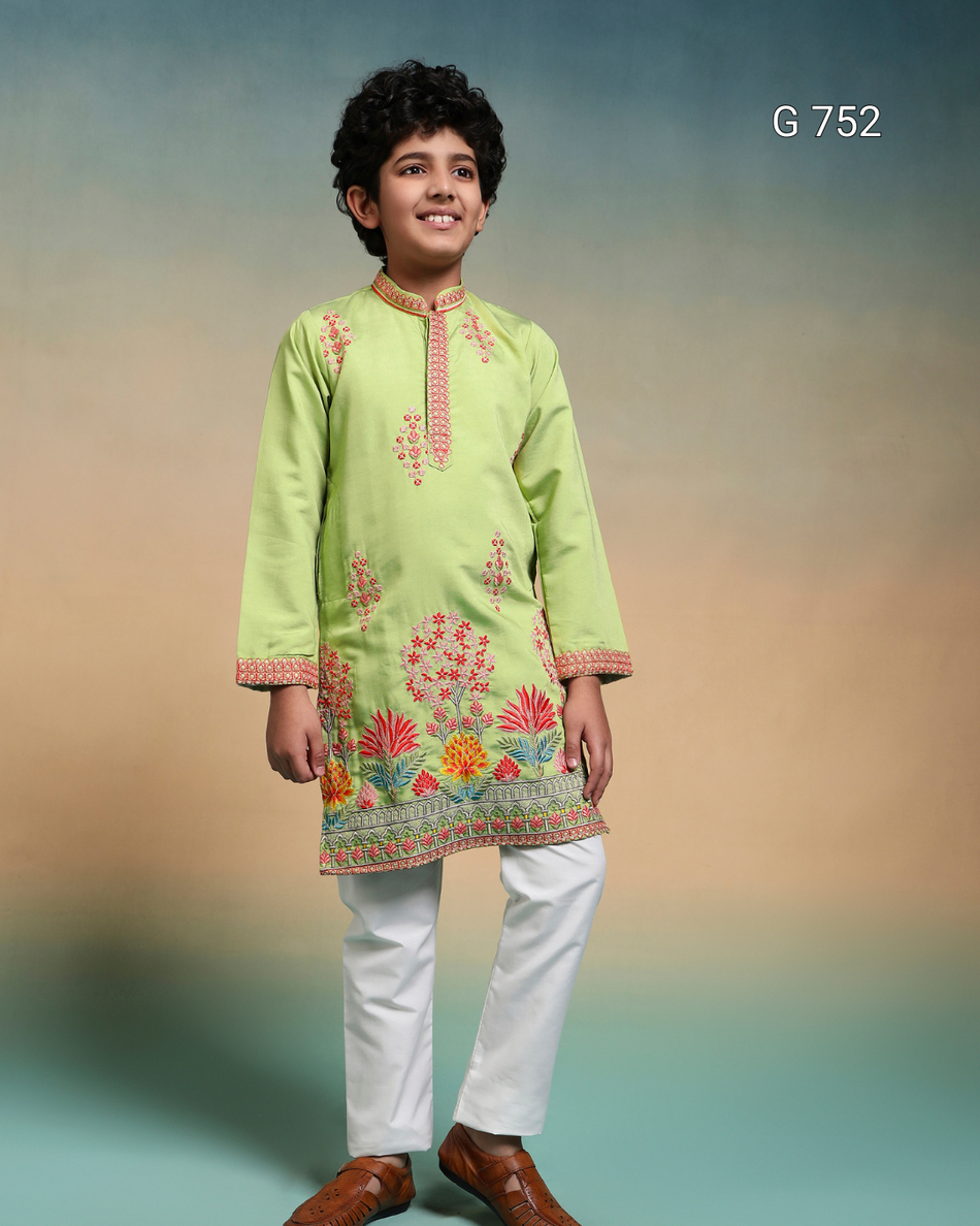 Premium Kids Kurta & Pant Set – Festive Viscose Silk & Cotton Outfit - G 752