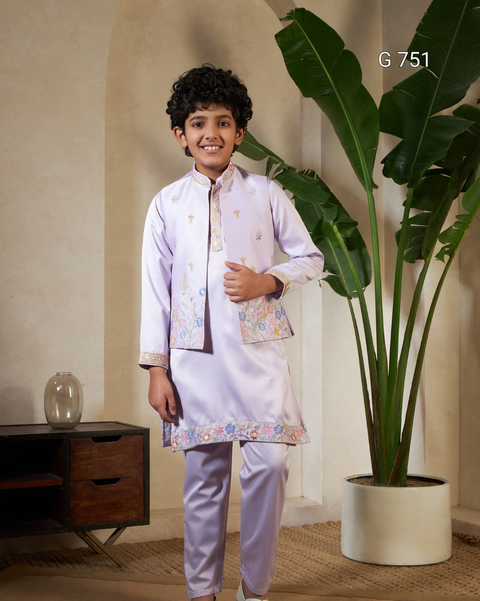 Premium Boys Koti Kurta Bottom Set | Satin Silk Ethnic Outfit - G 751
