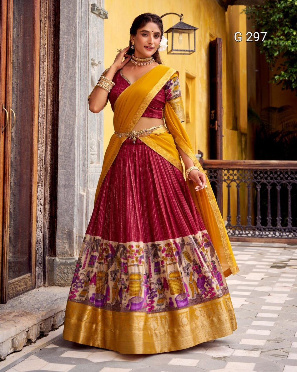 Kalamkari Printed Poly Chanderi Lehenga with Zari Weaving Work – G 297