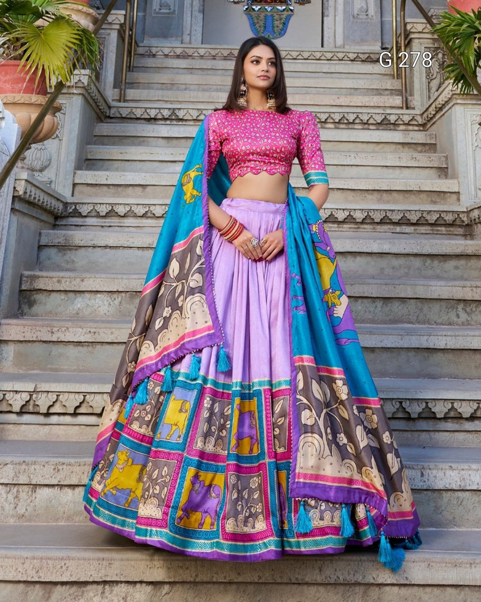 Tasar Silk Lehenga with Kalamkari Print & Gotta Patti Dupatta – G 278