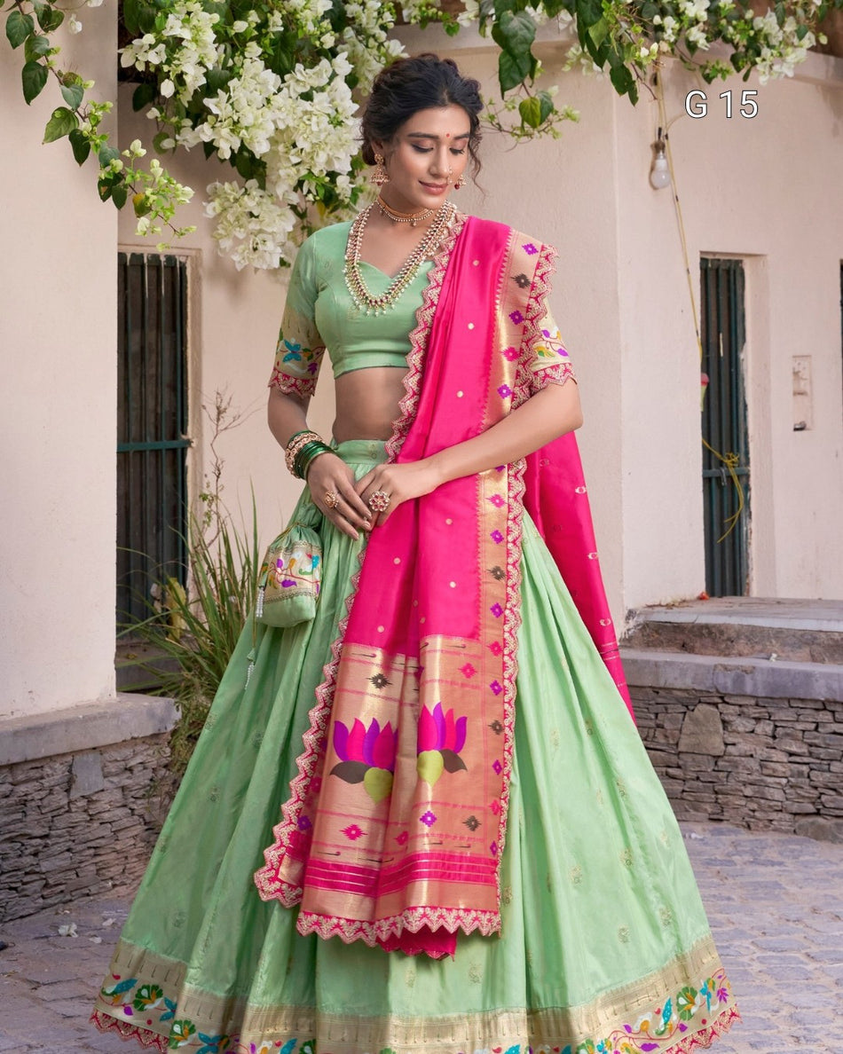 Pink Jacquard Silk Lehenga with Zari Weaving & Sequins Work – G 15
