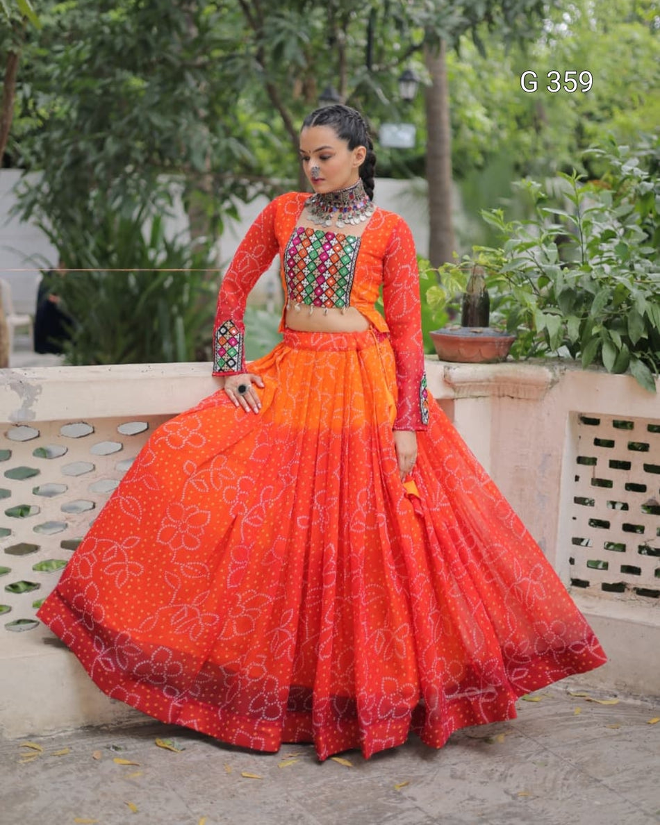 Bandhani Print Lehenga with Kutchi Gamthi Patchwork – G359