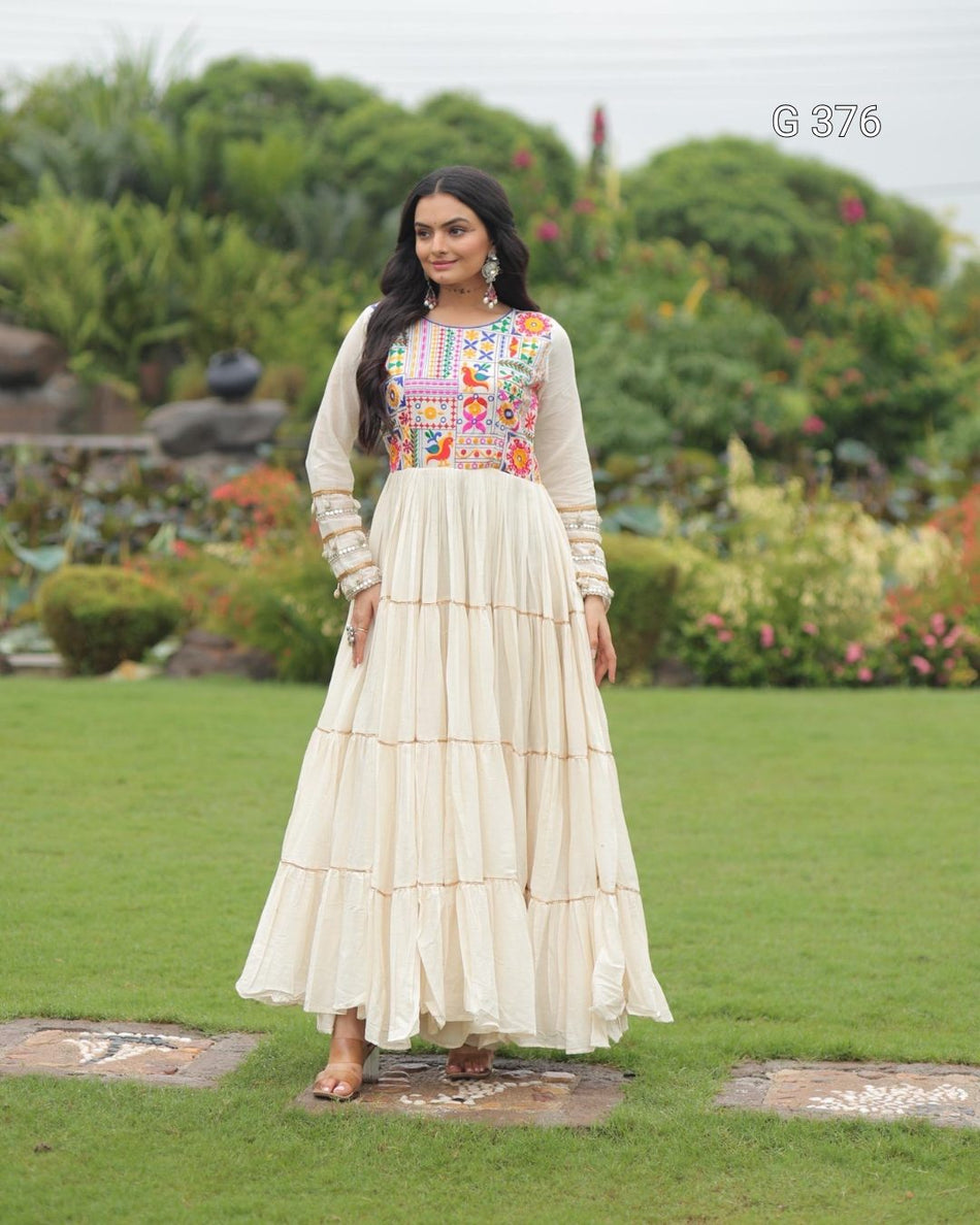Kora Cotton Gown with Multi-Thread & Gota Patti Work – G 376