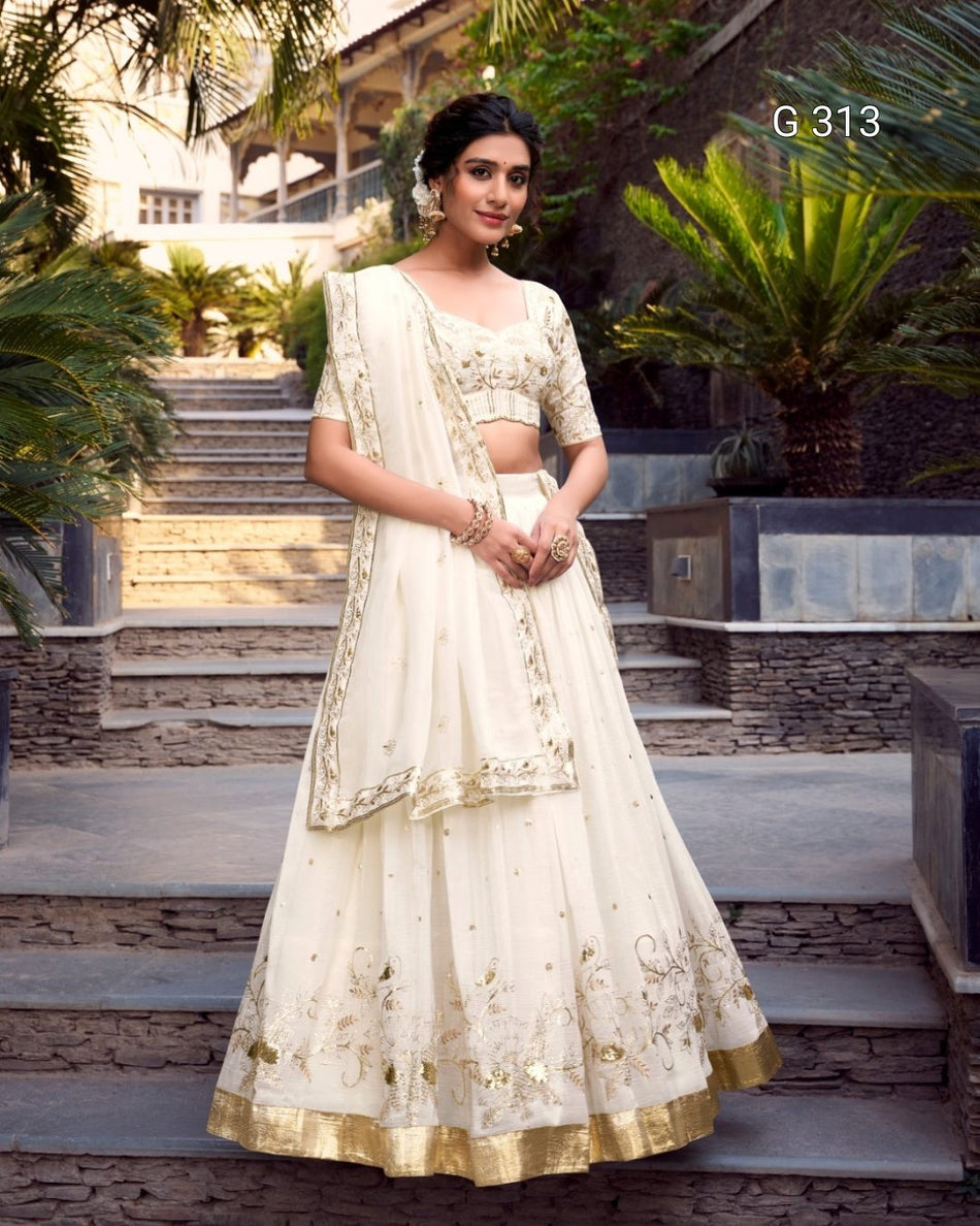 Silver Glosy Lehenga with Sequins & Foil Work – G 313