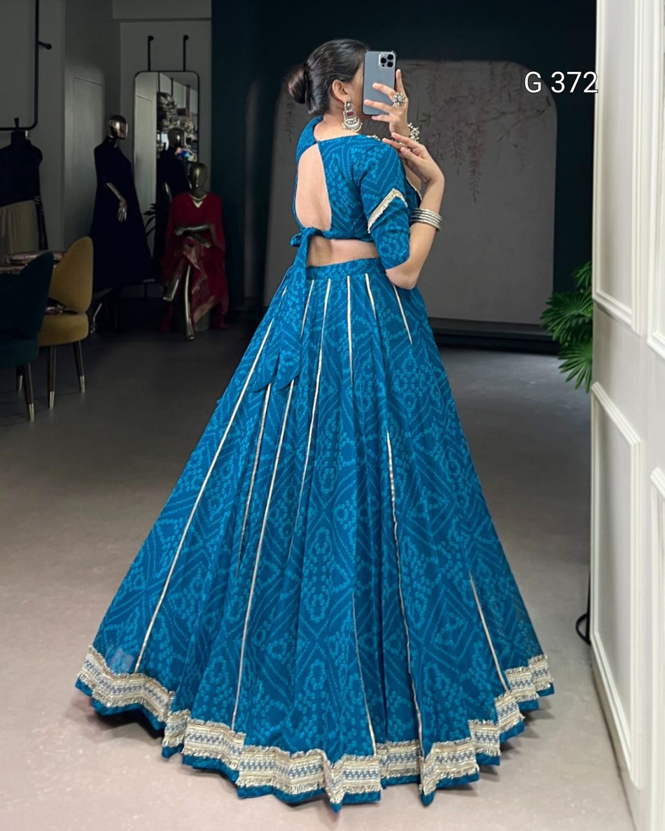 Chiffon Lehenga with Bandhej Print & Sequins Lace – G 372
