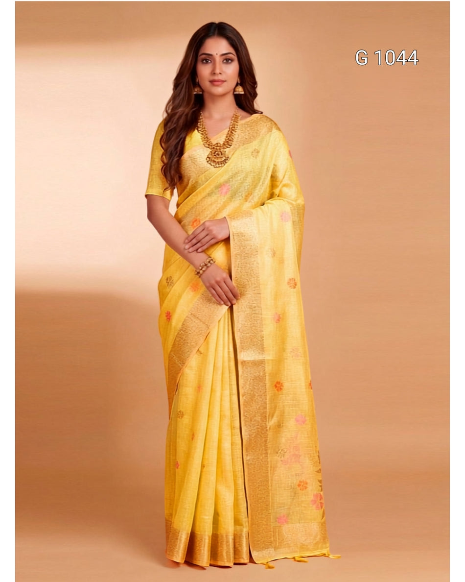 Elegant Linen Cotton Sarees for Everyday Ethnic Wear - G 1044