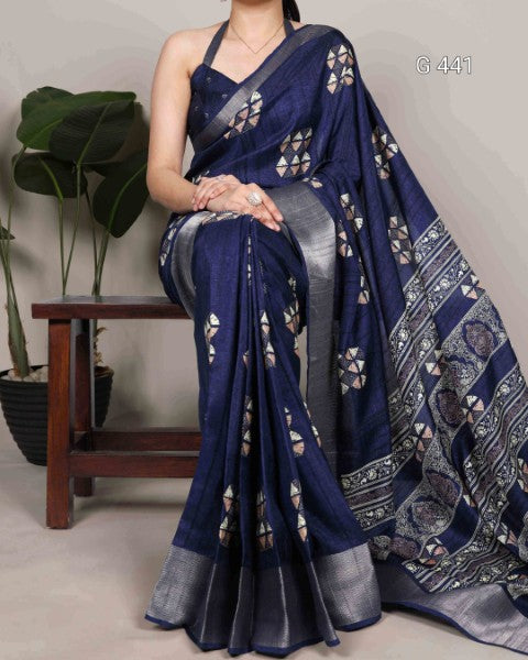 Graceful Printed Slub Silk Sarees for Every Occasion - G 441