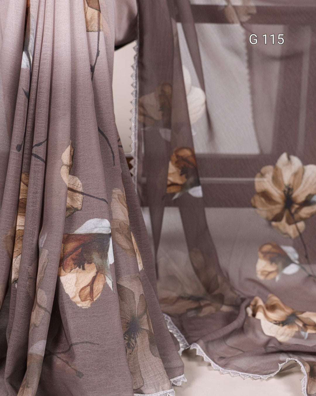 Floral patterned fabric with a brown background
