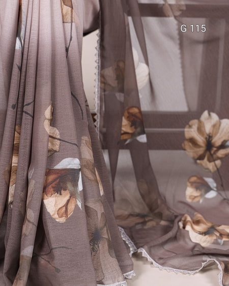 Floral patterned fabric with a brown background