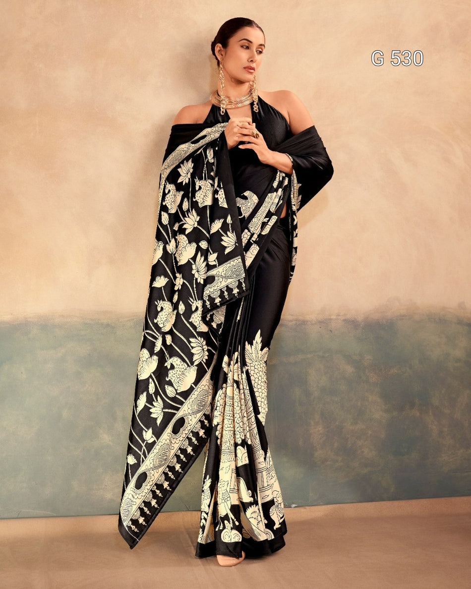 Stylish Kalamkari Satin Sarees with Timeless Appeal -  G 530