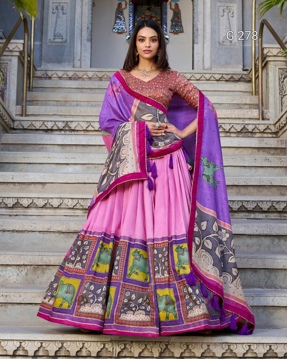 Tasar Silk Lehenga with Kalamkari Print & Gotta Patti Dupatta – G 278