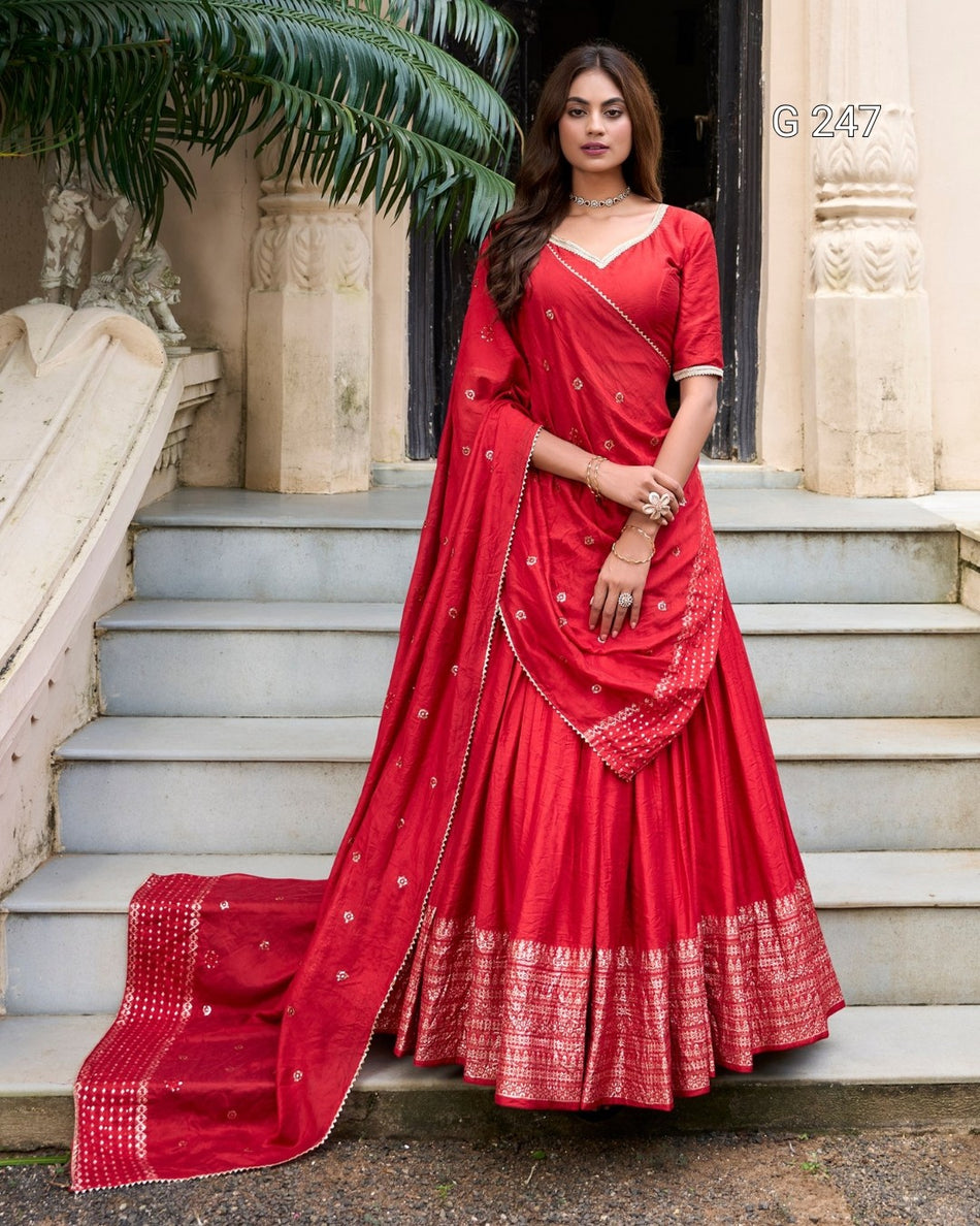 Zari Weaving Pure Chanderi Lehenga with Lace Border – G 247