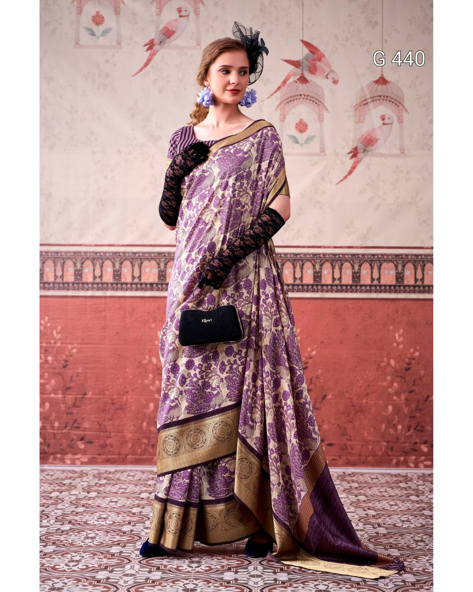 Classic Tasar Sarees with Shimmering Viscose Borders - G 440