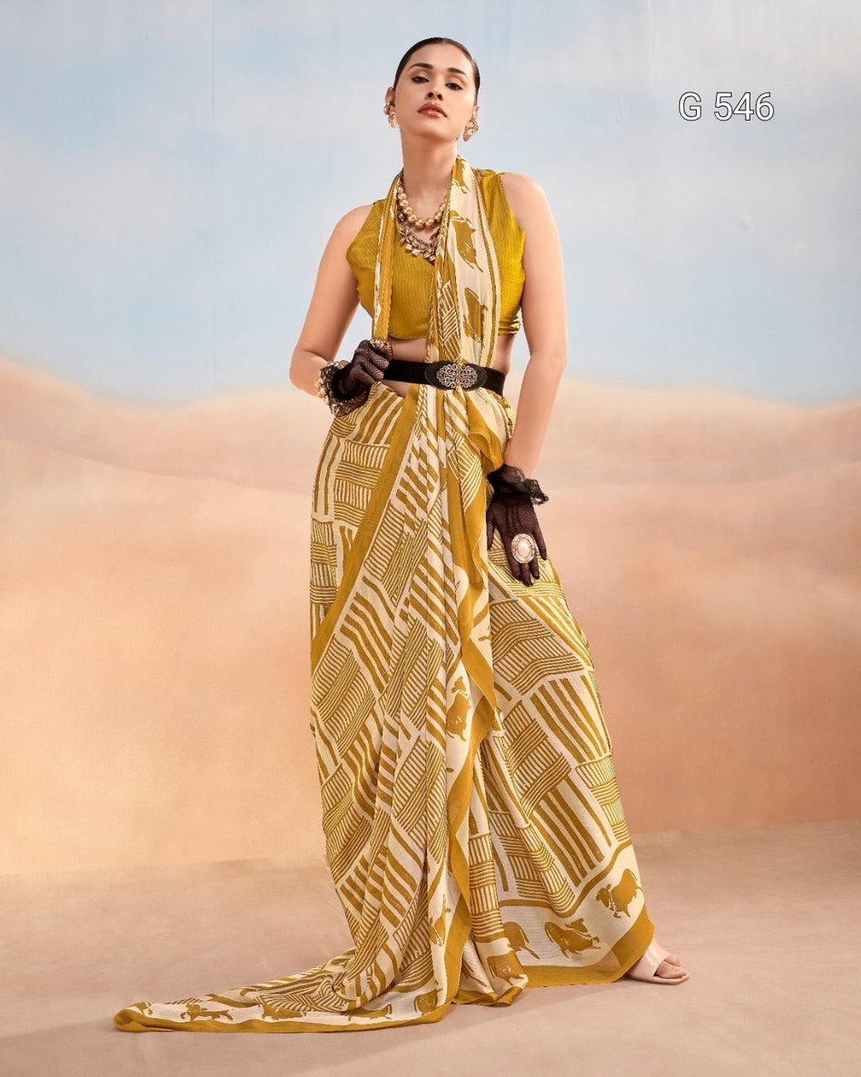 Stylish Abstract Satin Saree for Modern Ethnic Wear - G 546