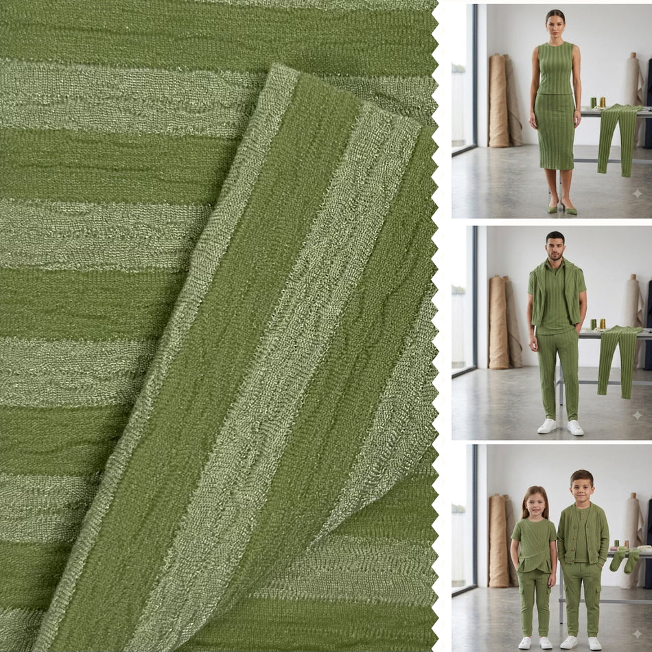Green Rumble Textured Knit Fabric by Yard, Poly Spandex Stretch Digital Print Material  GF 13