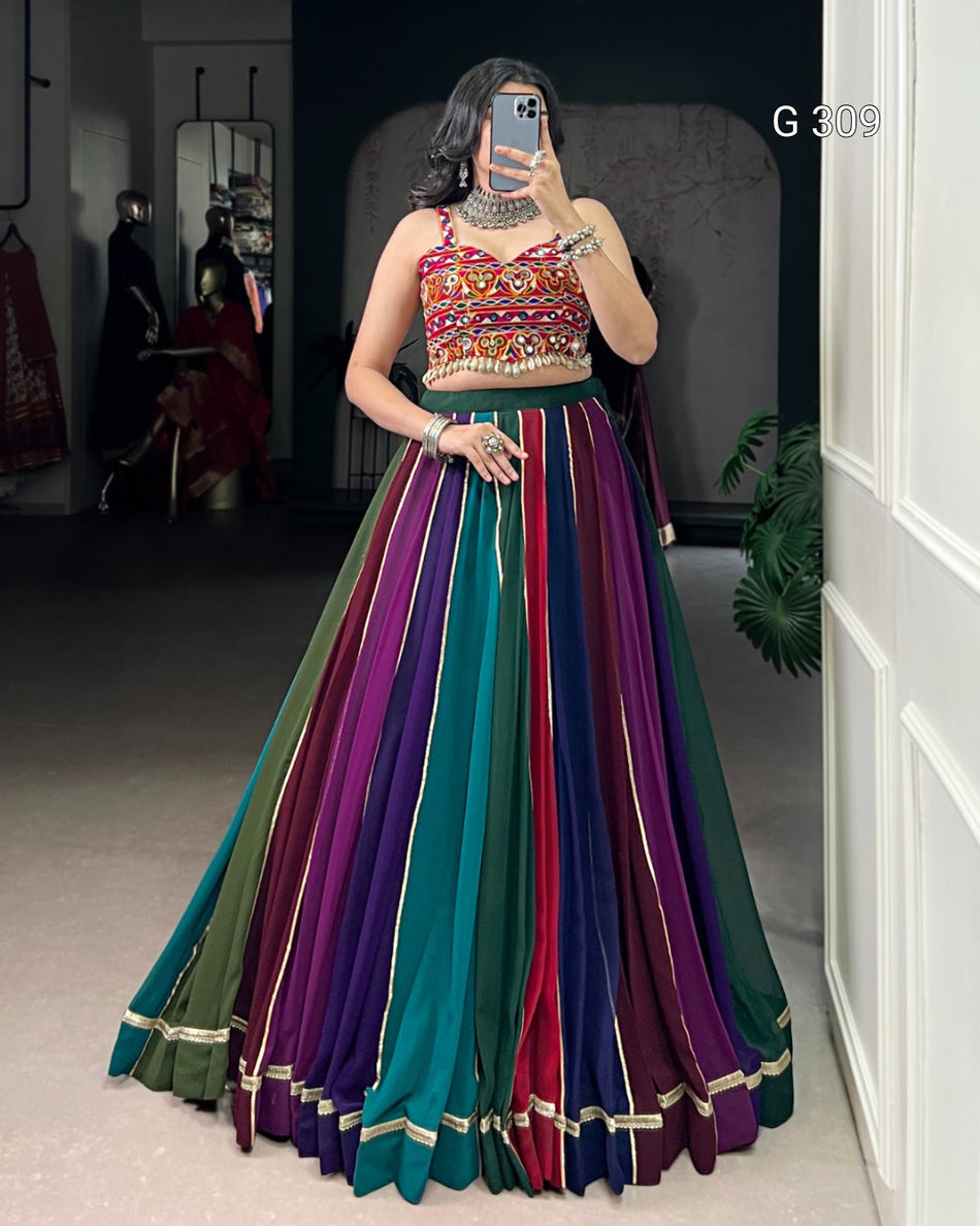 Georgette Lehenga with Real Mirror & Lace Touch Up – G 309
