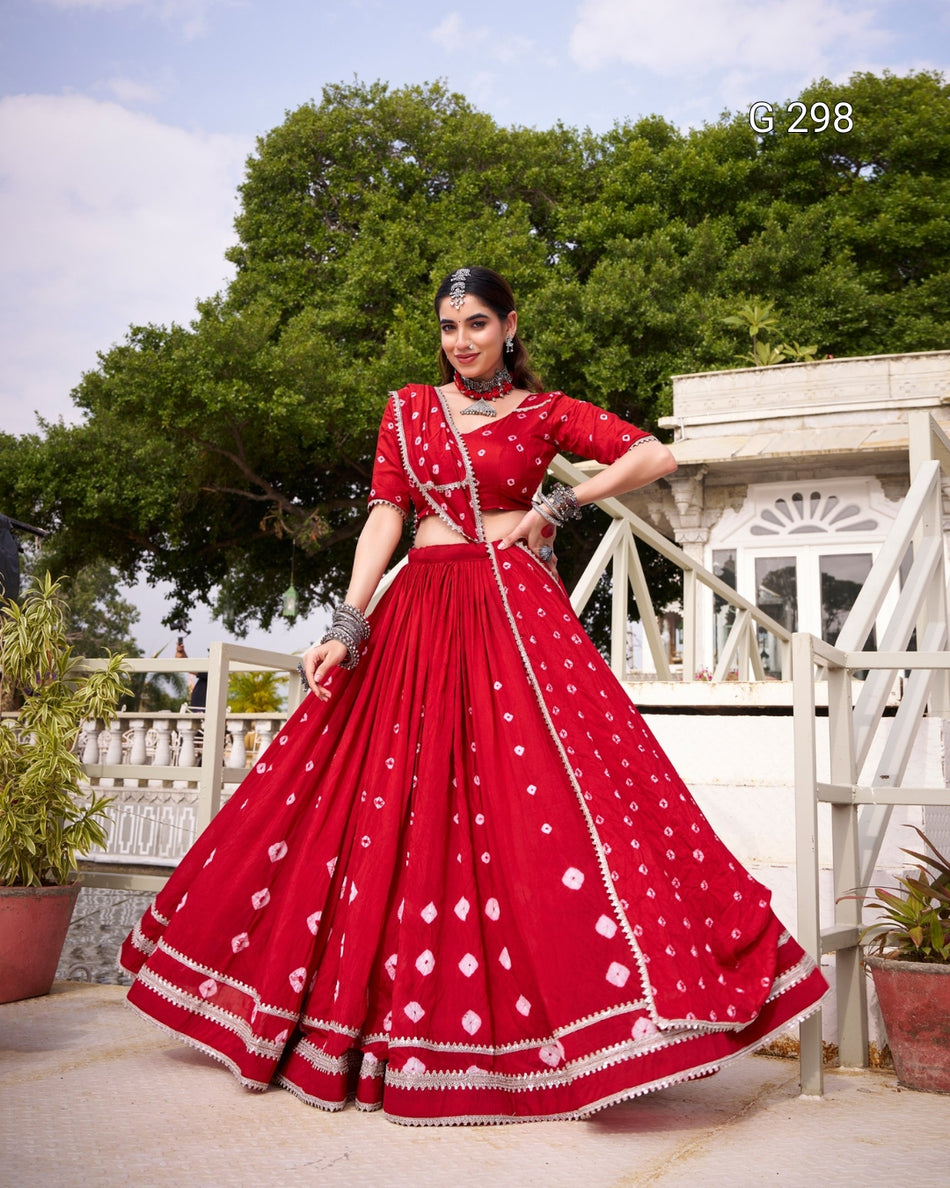 Bandhej Print Pure Chanderi Lehenga with Lace Touch Up – G 298