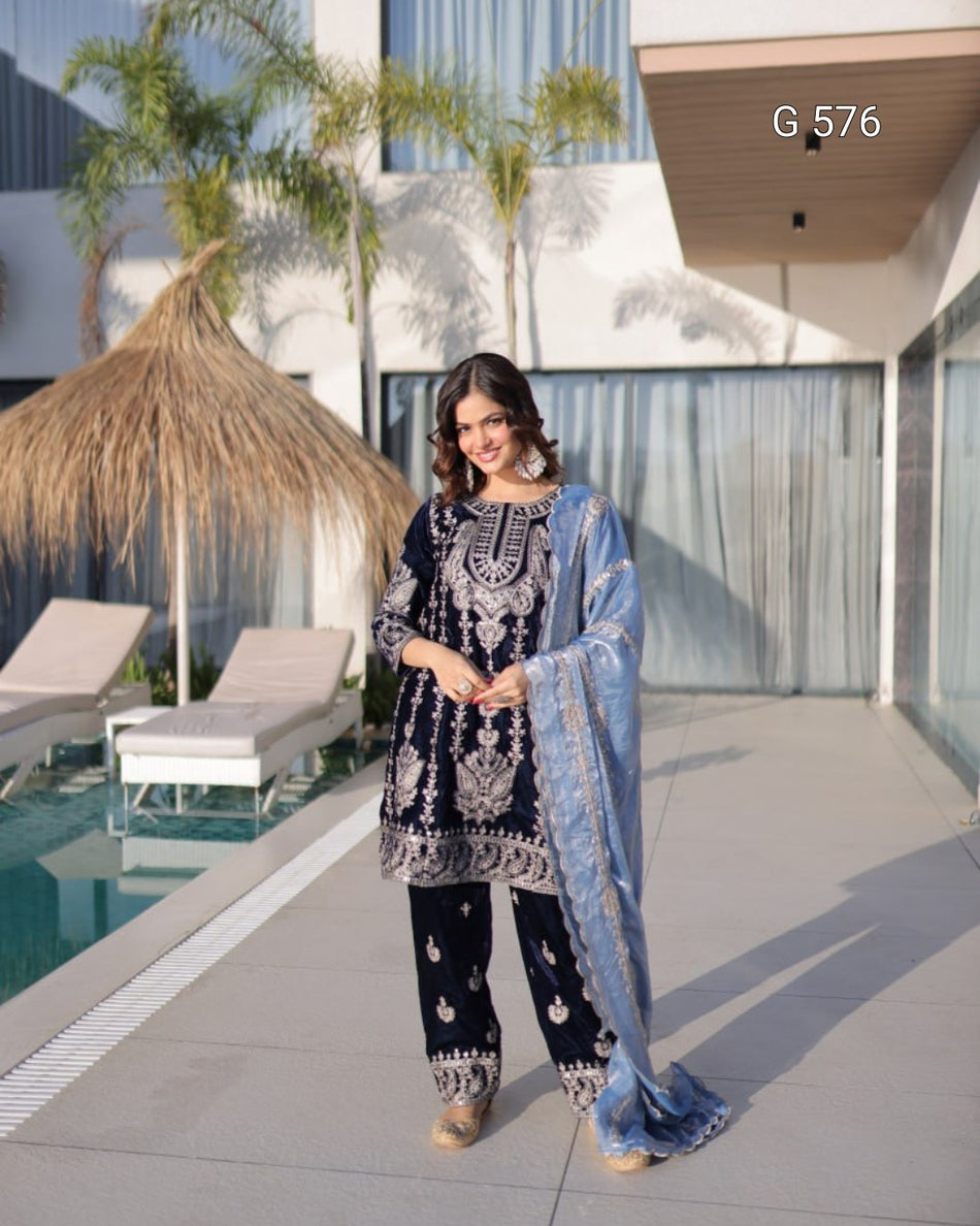 Readymade Top Pant Dupatta Set for Festive Wear - G 576