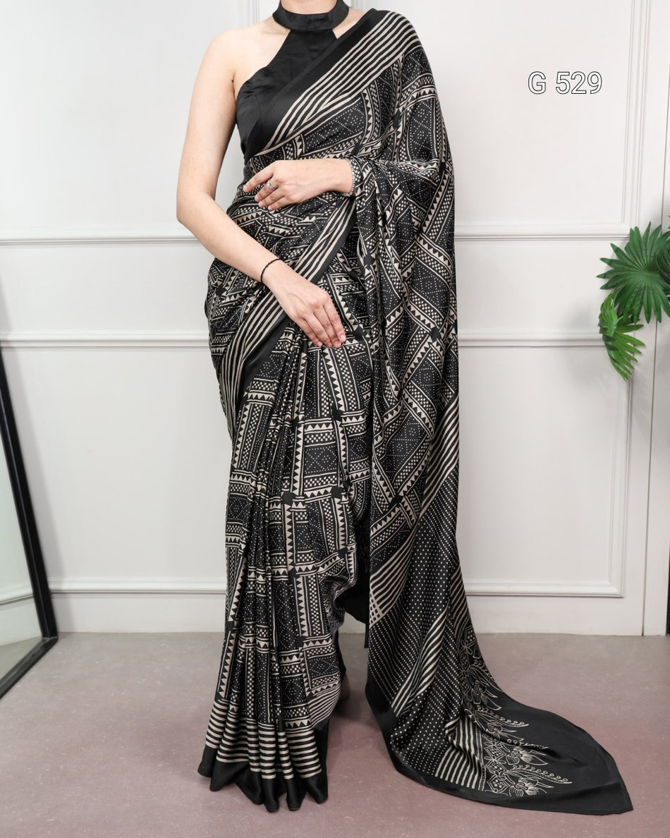 Graceful Satin Silk Sarees with Printed Elegance - G 529