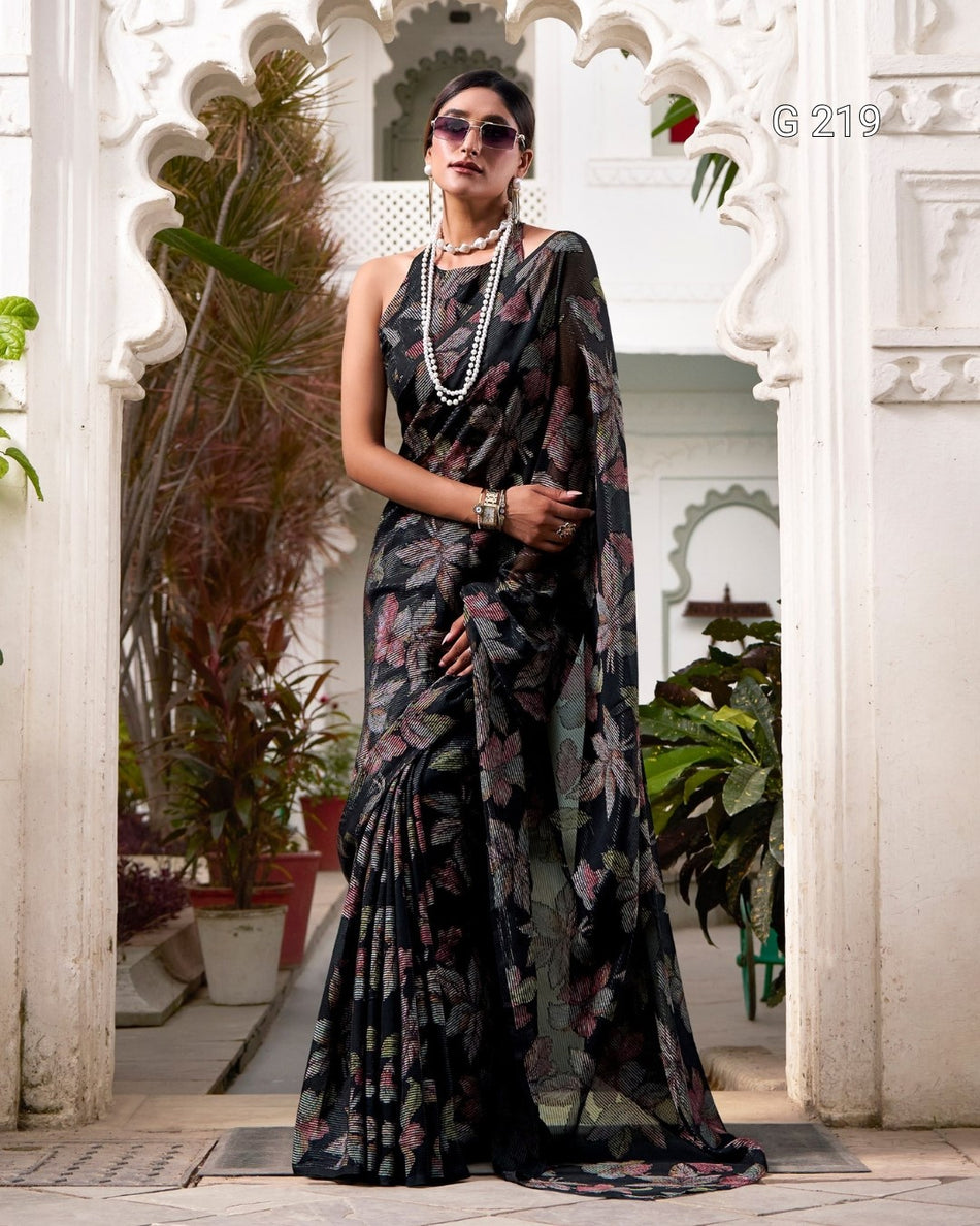 Floral Viscose Lurex Brasso Saree – G 219