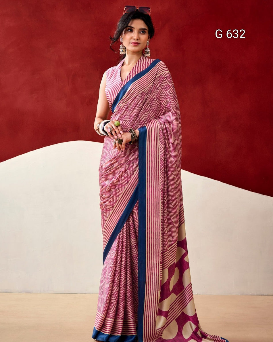 Soft Dull Satin Saree with Fancy Prints - G632