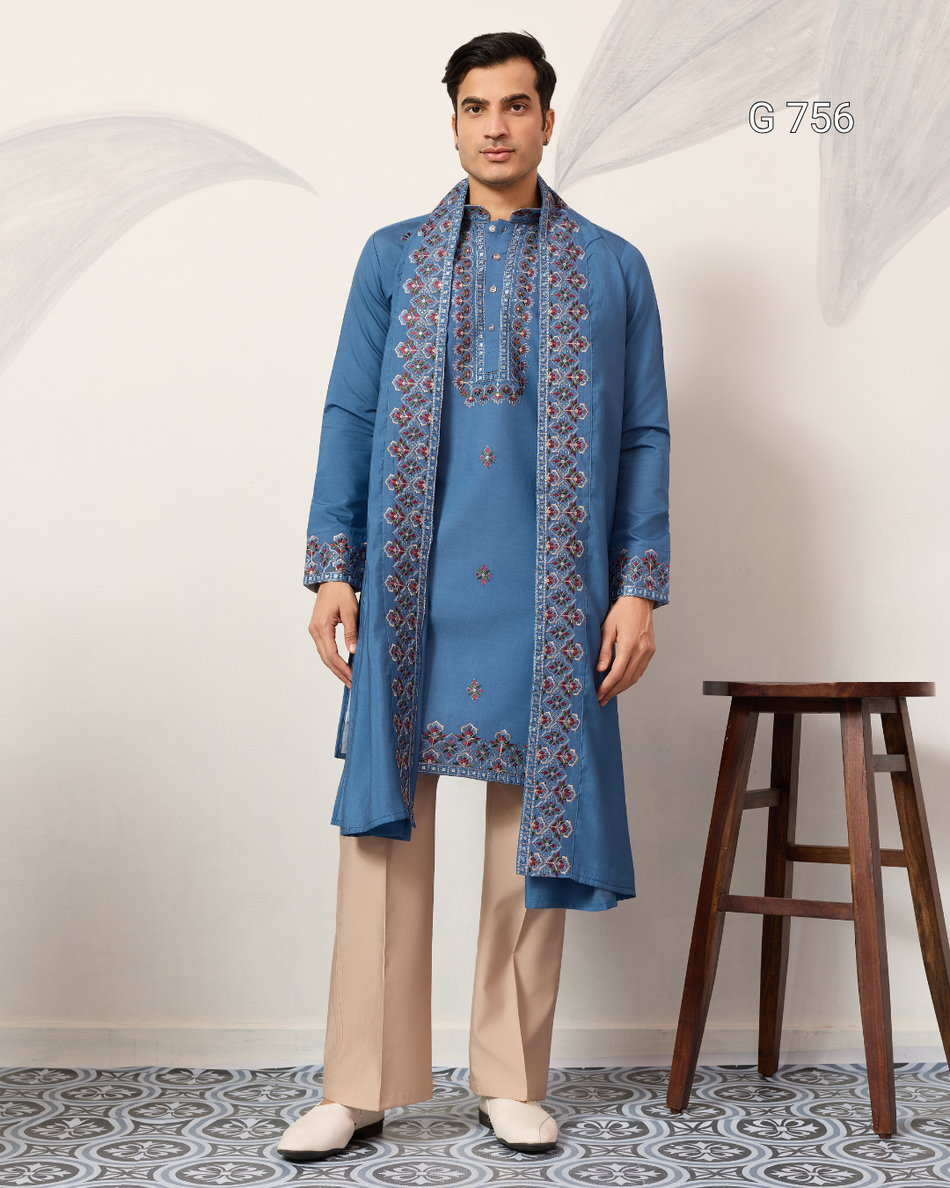 Designer Men's Kurta & Dupatta Set | Viscose Silk Festive Collection -G 756