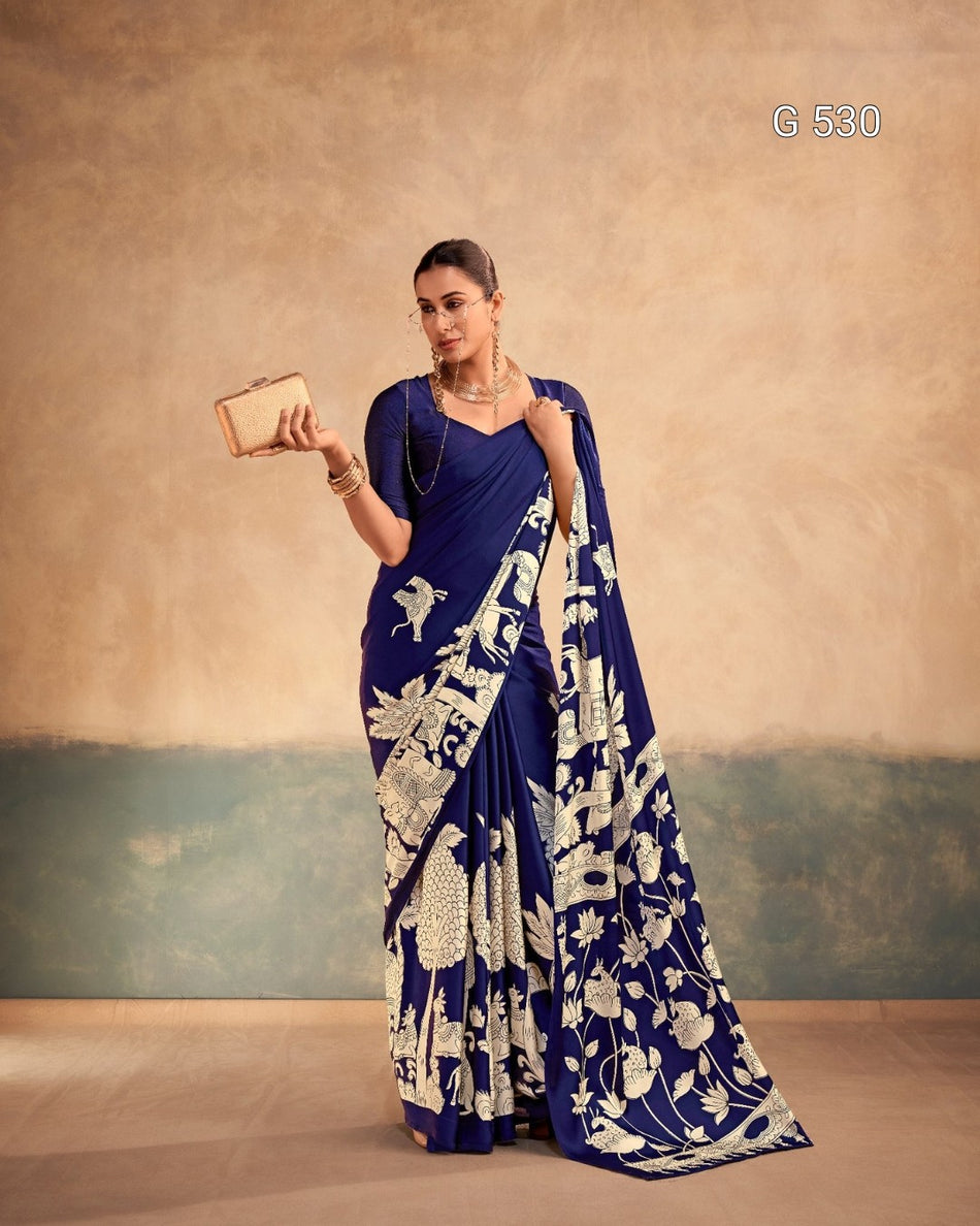 Stylish Kalamkari Satin Sarees with Timeless Appeal -  G 530