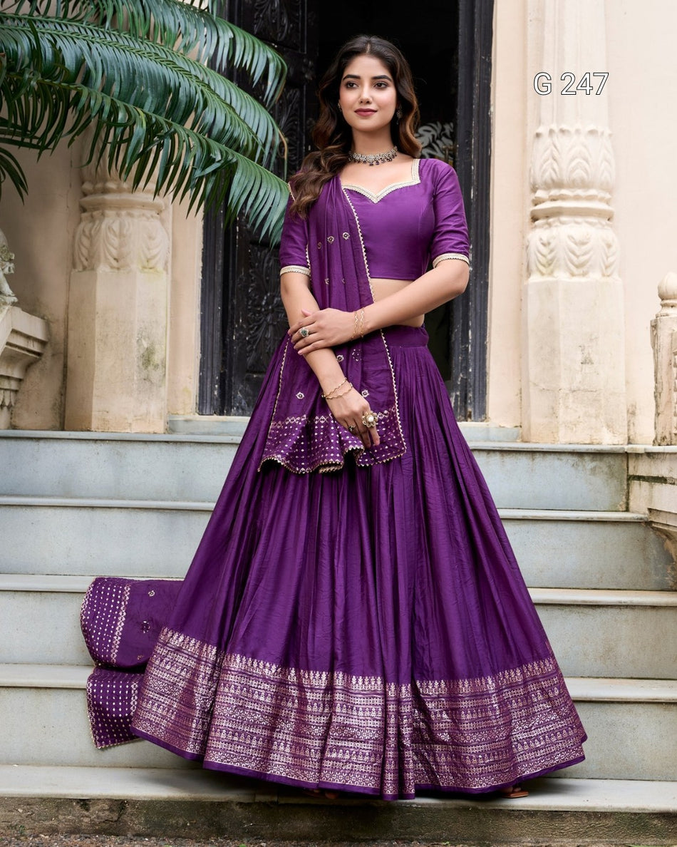 Zari Weaving Pure Chanderi Lehenga with Lace Border – G 247