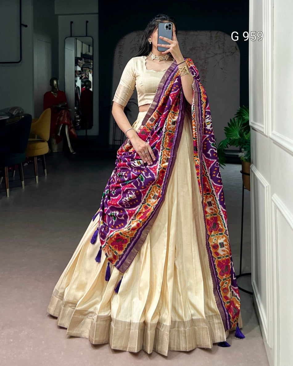 Zari Border Lehenga with Dupatta - G 959