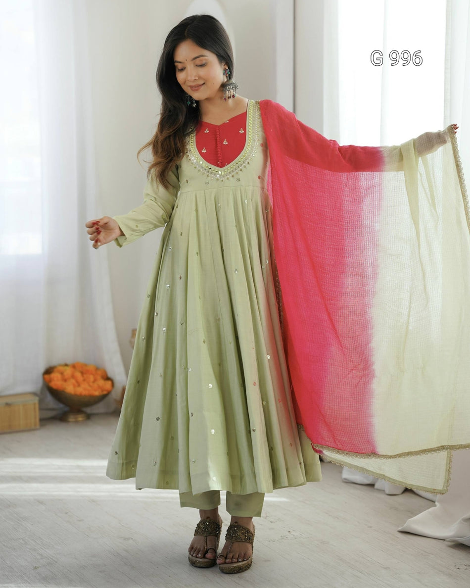 Embroidered Sequins Anarkali Set for Women - G 996
