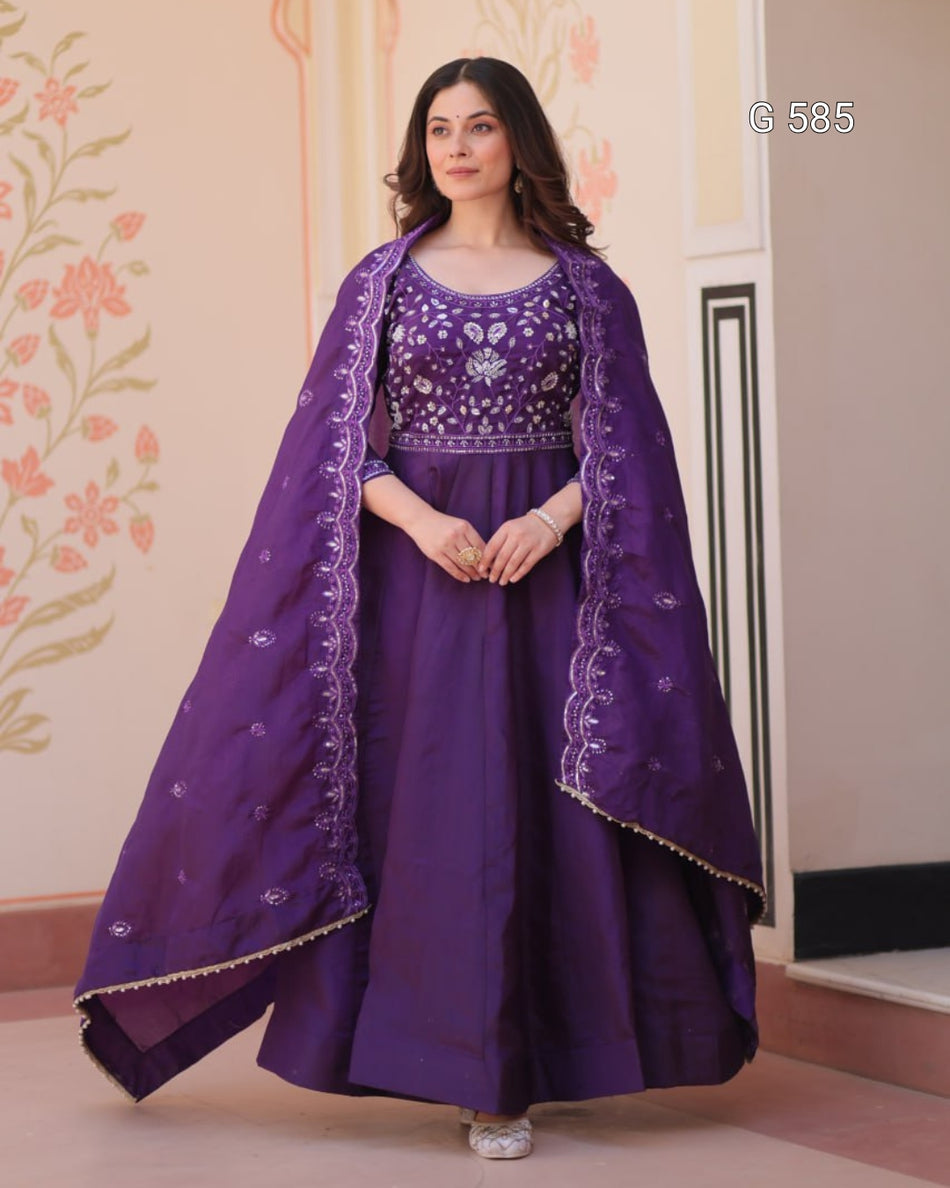 Stylish Embroidered Gown with Designer Dupatta - G 585