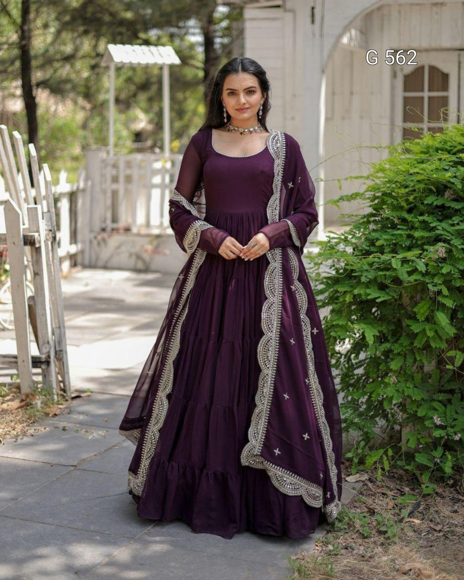 Classic Faux Georgette Gown with Party Elegance - G 562