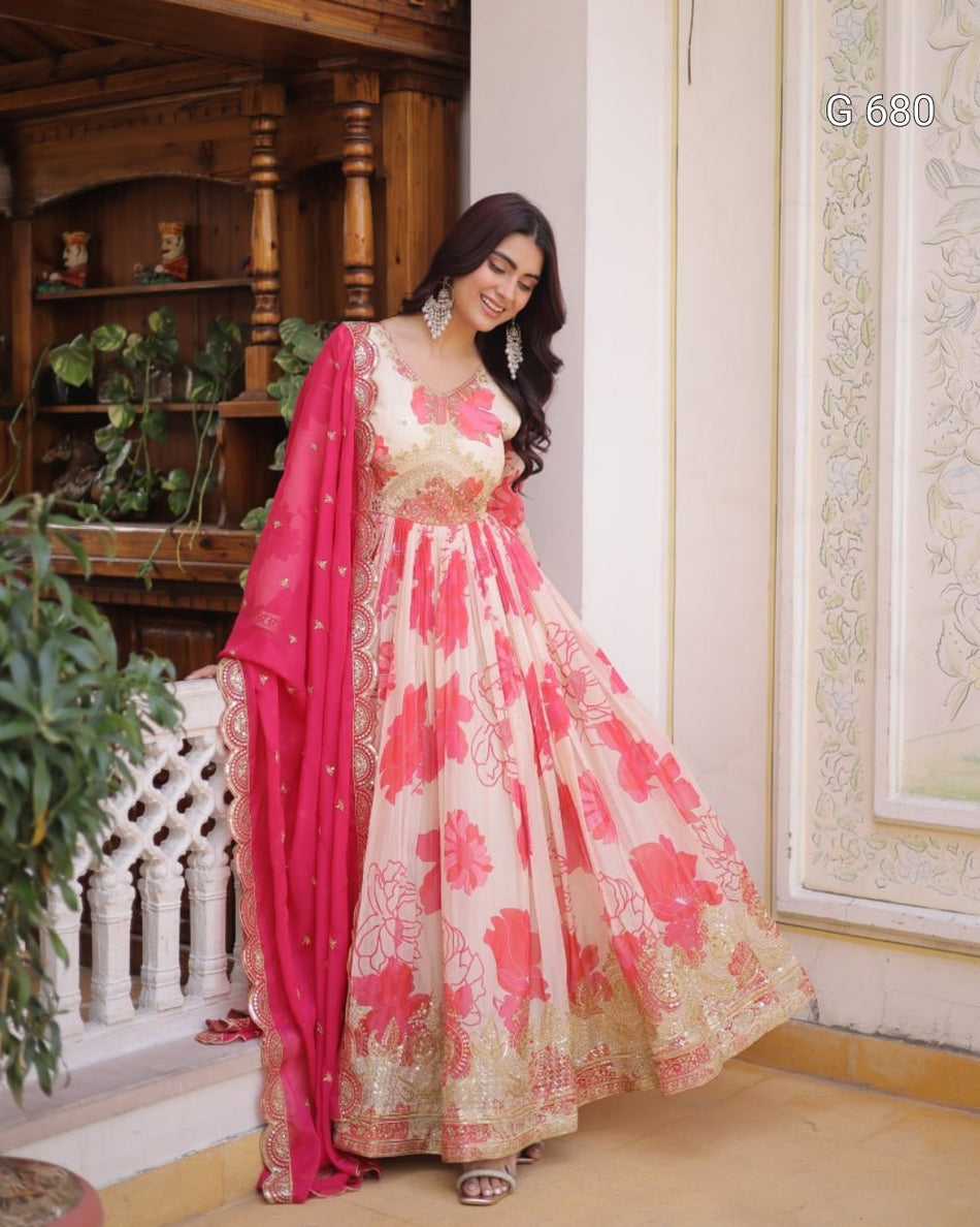 Premium Readymade Gown Dupatta Set for Festivities G 680