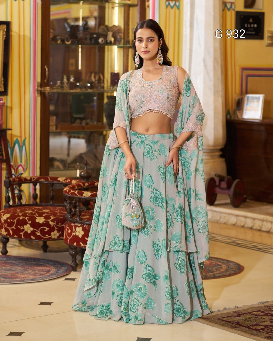 Pastel Embroidered Festive Lehenga Set - G 932