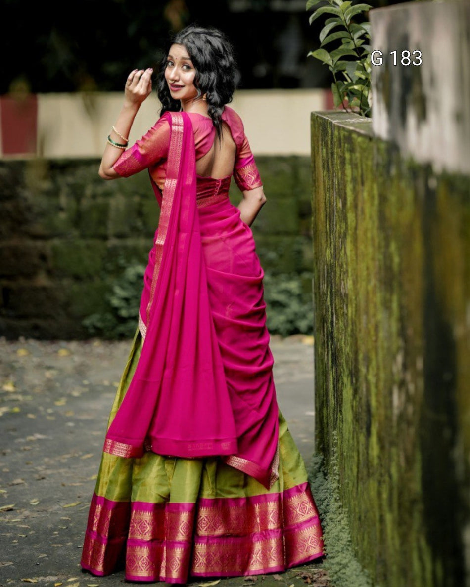 Pista Kanchipuram Lehenga with Zari Weaving Work & Lace Border Dupatta – G 183