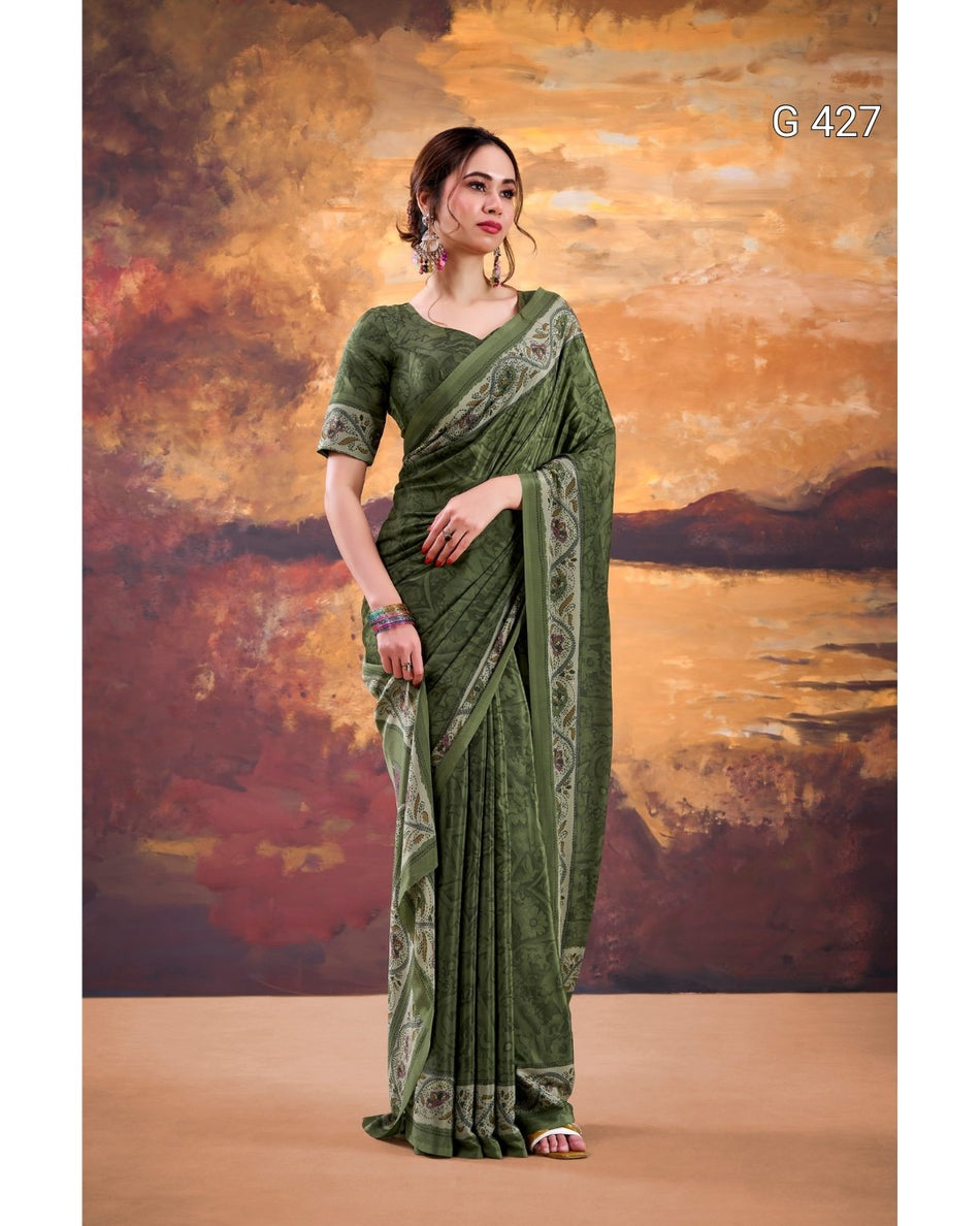 Printed Crepe Saree with Matching Blouse – G 427