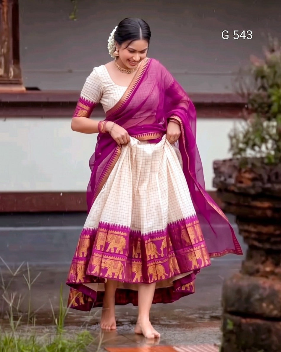 Onam Special Kerala Style Poly Cotton Half Saree - G 543