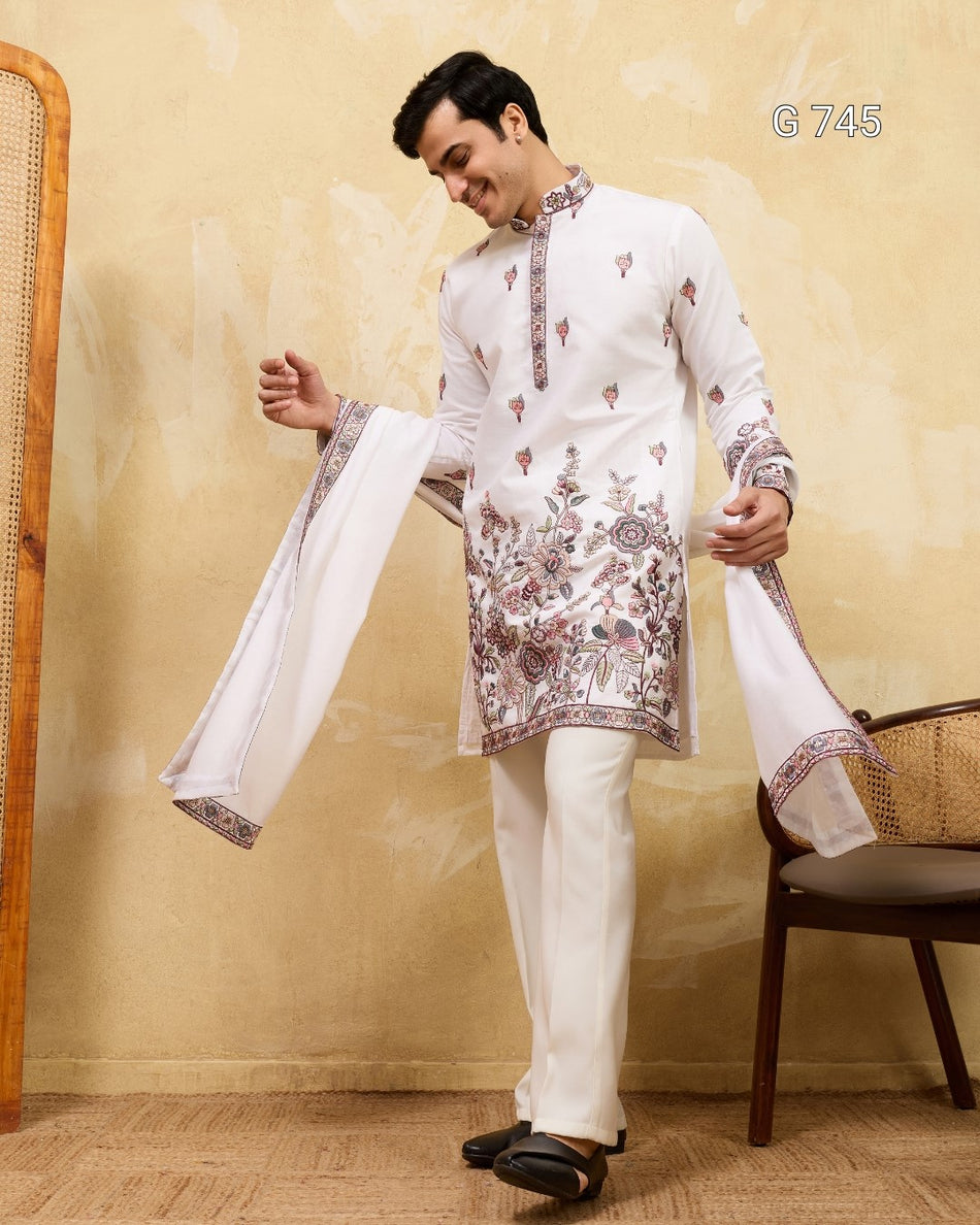 Premium Wedding Kurta with Traditional Dupatta Style  G 745