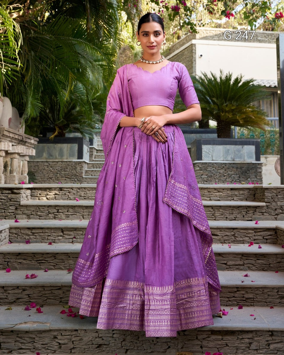 Zari Weaving Pure Chanderi Lehenga with Lace Border – G 247