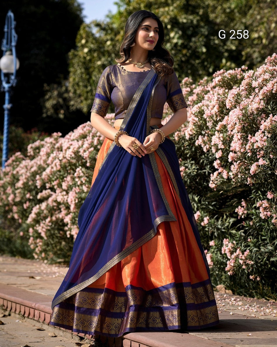 Zari Weaving Kanchipuram Lehenga with Lace Border – G 258