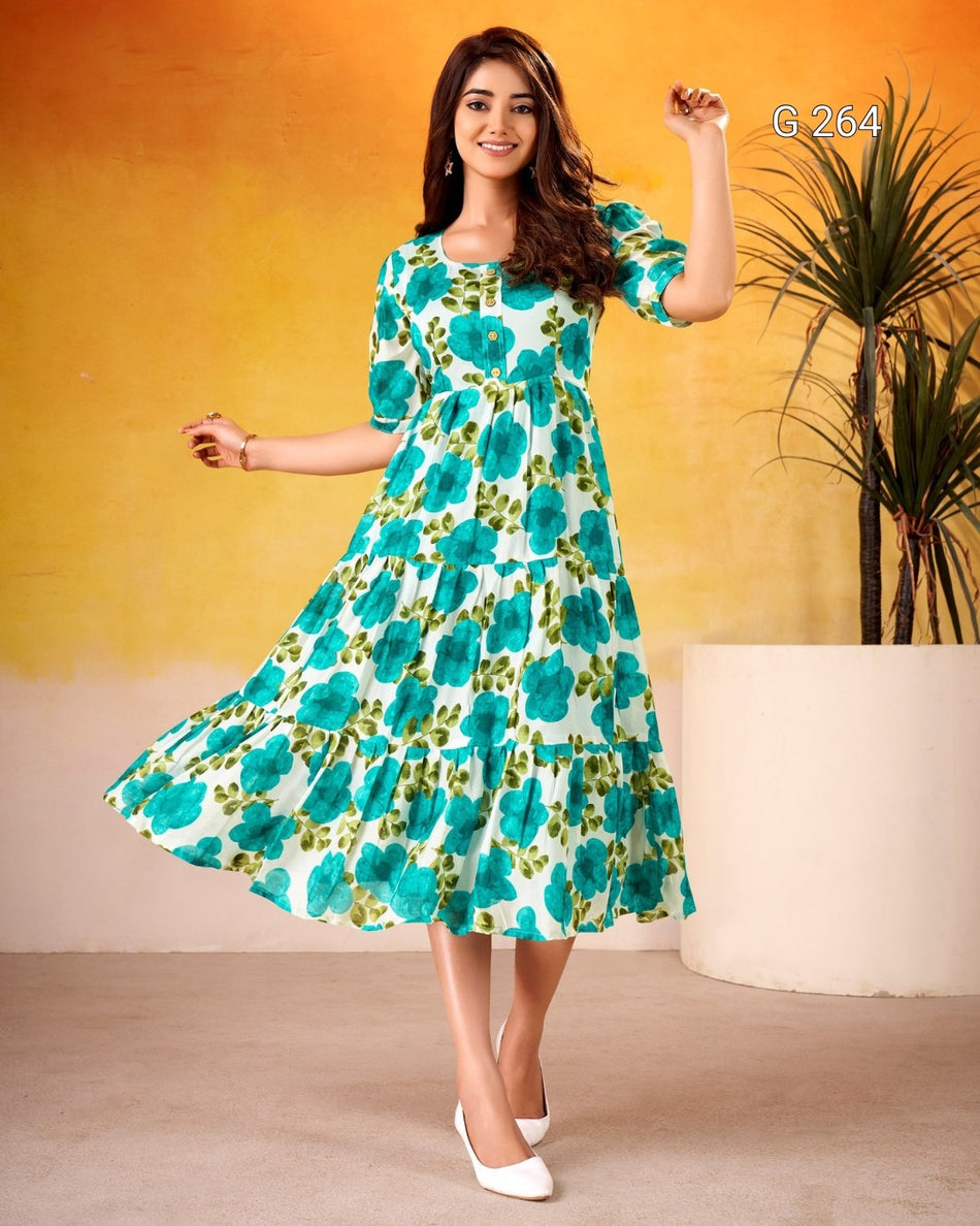 Floral Print Vichitra Silk Frock – G 264