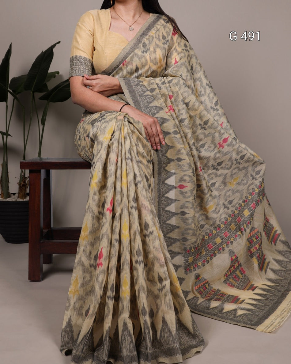 Graceful Poly Cotton Sarees with Daily Wear Appeal - G 491