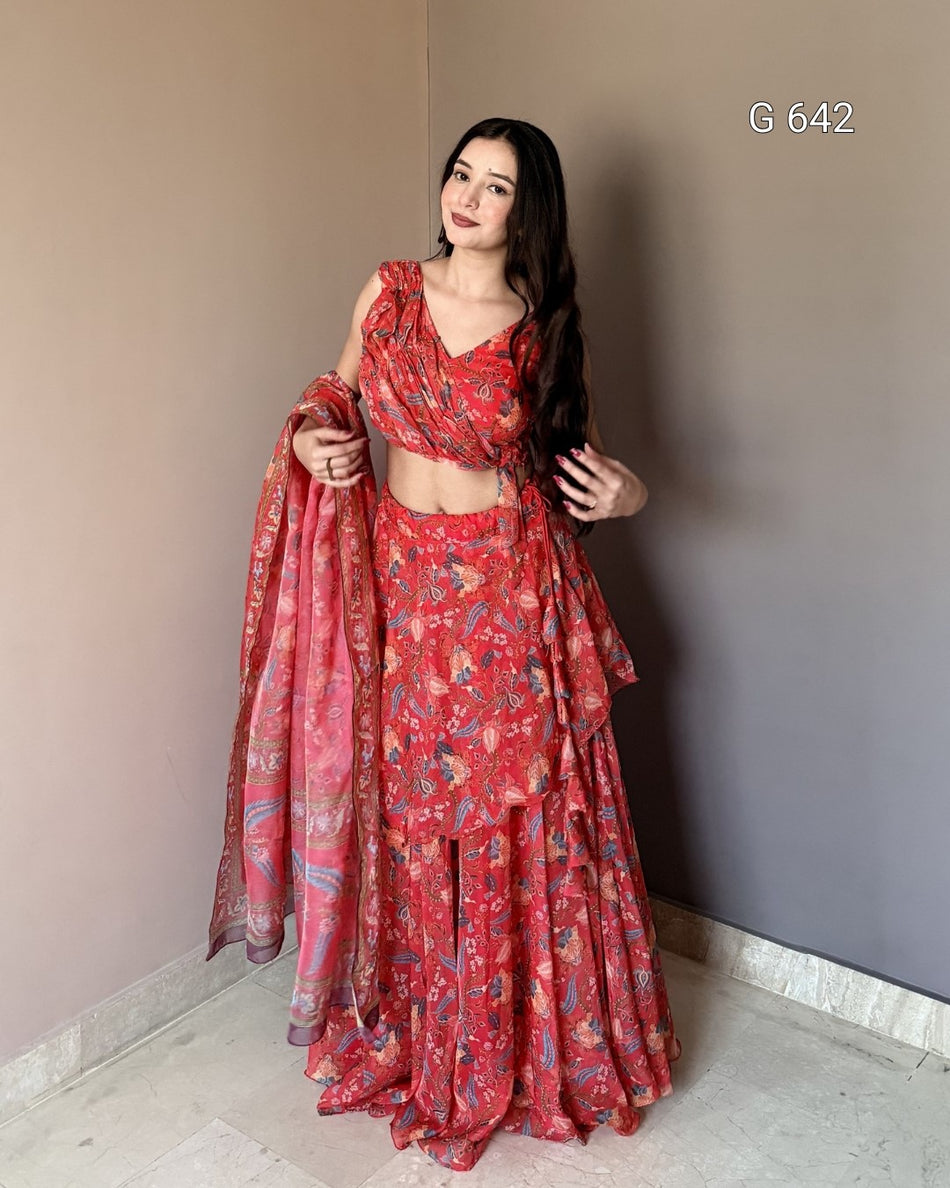 Elegant Red Floral Lehenga for Romantic Celebrations G 642